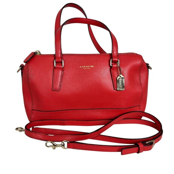 Coach Saffiano Mini Satchel Handbag with Crossbody Strap 49392 Red Bag - Picture 1 of 15